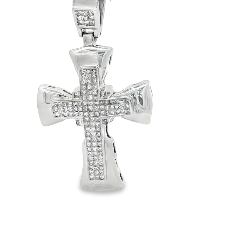 10kt White Gold 3Ct total weight  Diamond Cross Pendant
