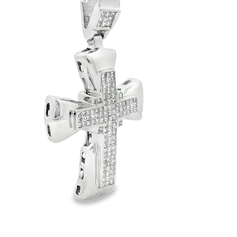 10kt White Gold 3Ct total weight  Diamond Cross Pendant