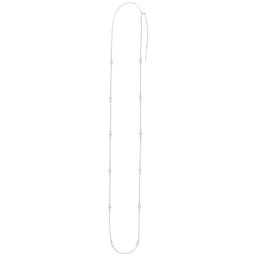 14K Gold 3mm Endless Adjustable .24ct Diamond Cable Chain-White | Draw String