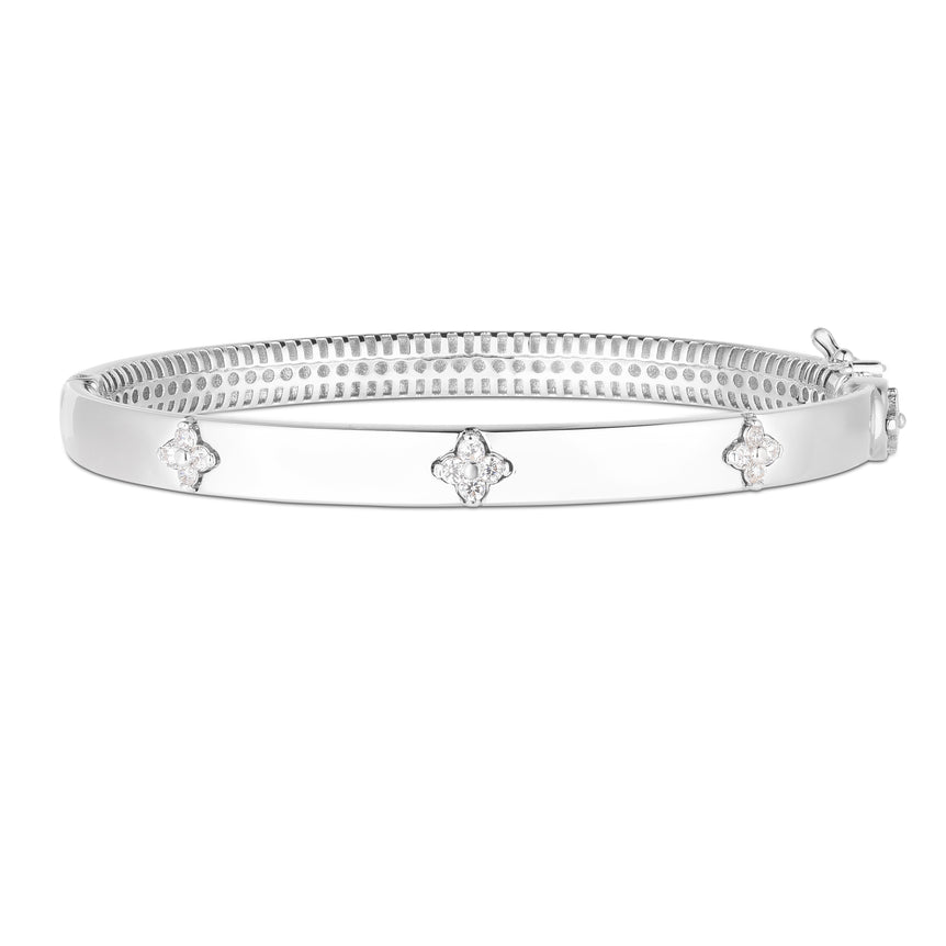 14k Trilogy Diamond Clover Bangle-White | Push in with Figure 8