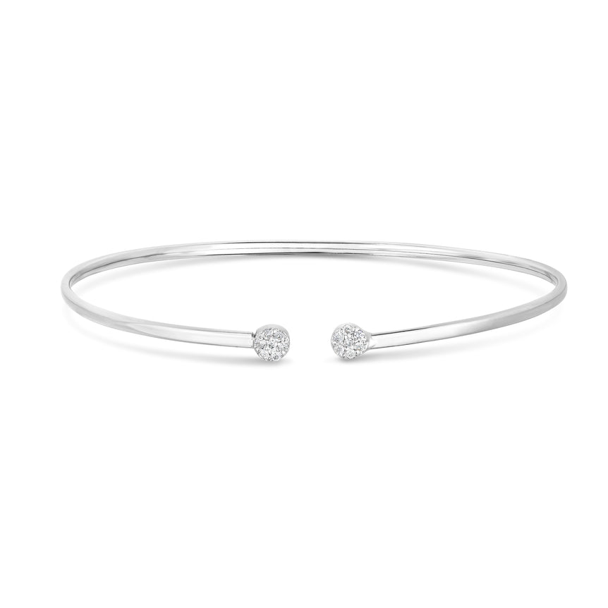 14K Gold Diamond Cluster Cuff Bangle-White