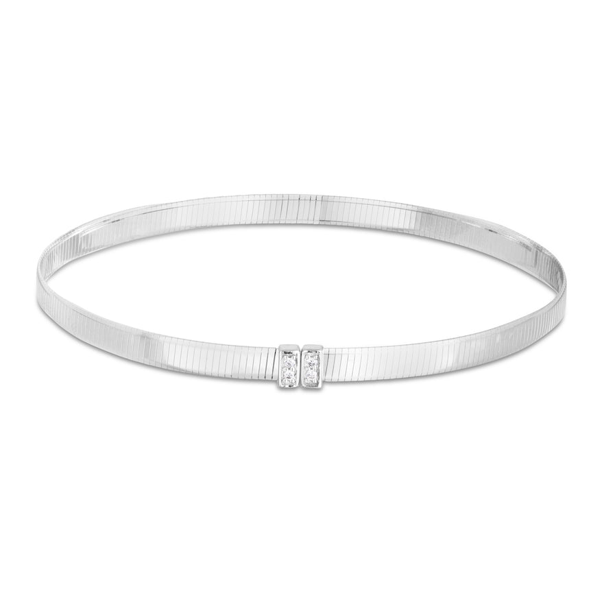 14K Gold Omega Diamond Bangle-White