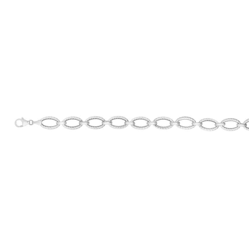 14K Gold Oval Link Bracelet-White | Lobster