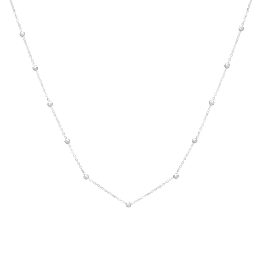 14K Saturn Bead Chain Necklace-White | Lobster