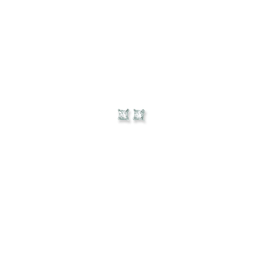 14K Gold 5mm Princess Cut CZ Stud Earring-White | Push Back
