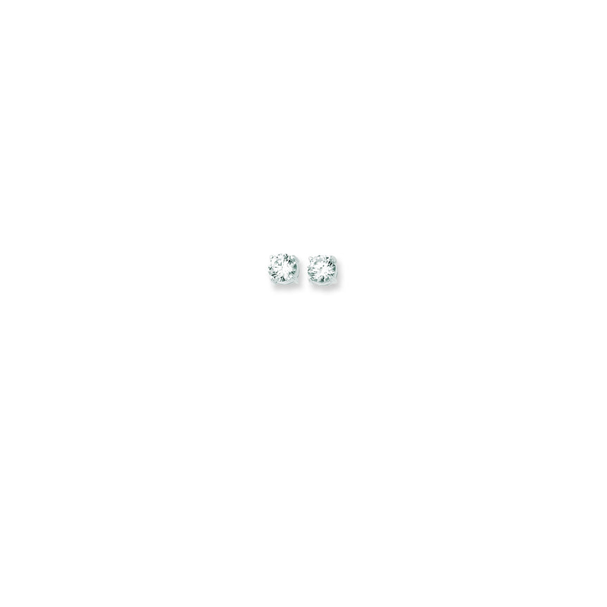 14K Gold 8mm Round CZ Stud Earring-White | Push Back