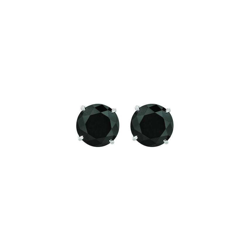 14K Gold 8mm Black CZ Stud Earring-White | Push Back