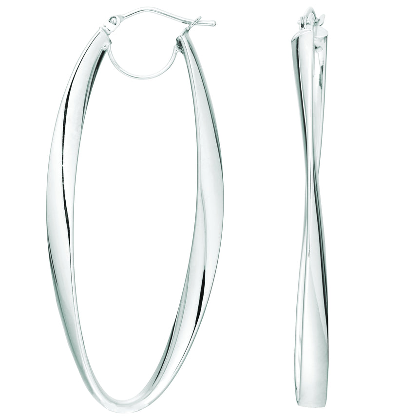 14K Gold Twisted Oval Hinged Hoop Earring-White | Hinged