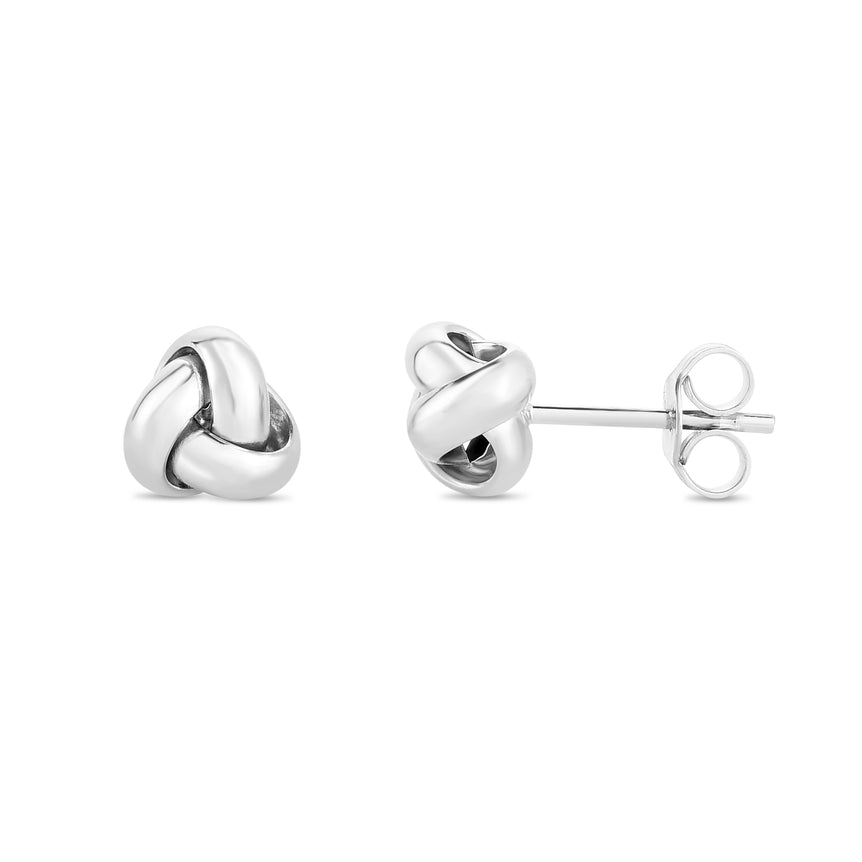 14K Gold Mini Classic Polished Love Knot Stud Earring-White | Push Back