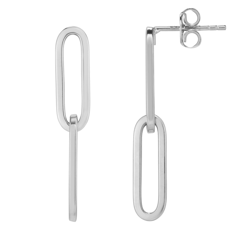 14K Gold Double Link Paperclip Drop Earrings-White | Push Back