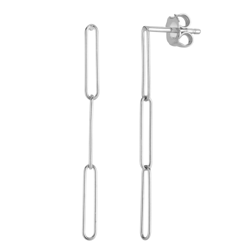 14K Lungo Paperclip Drop Earring-White | Push Back