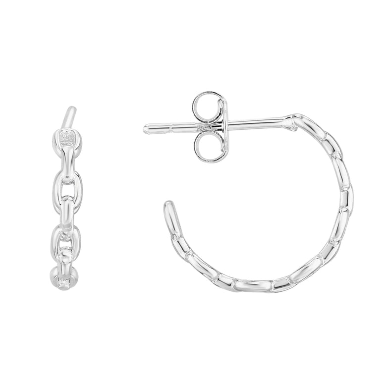 14K White Gold Oval Links C Hoops-White | Push Back