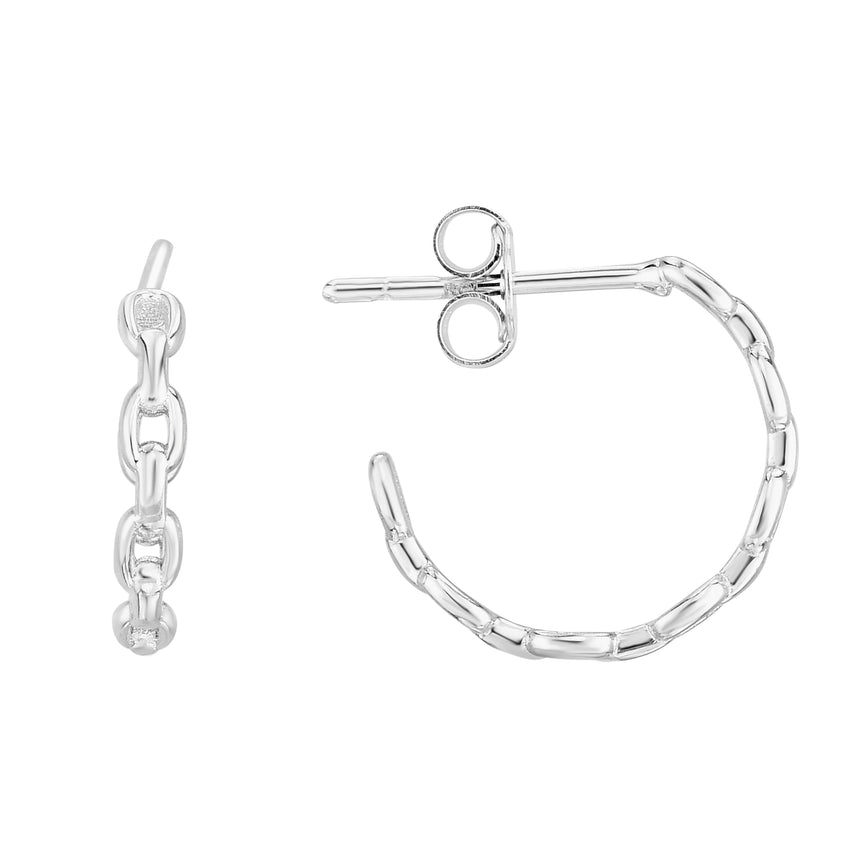 14K White Gold Oval Links C Hoops-White | Push Back