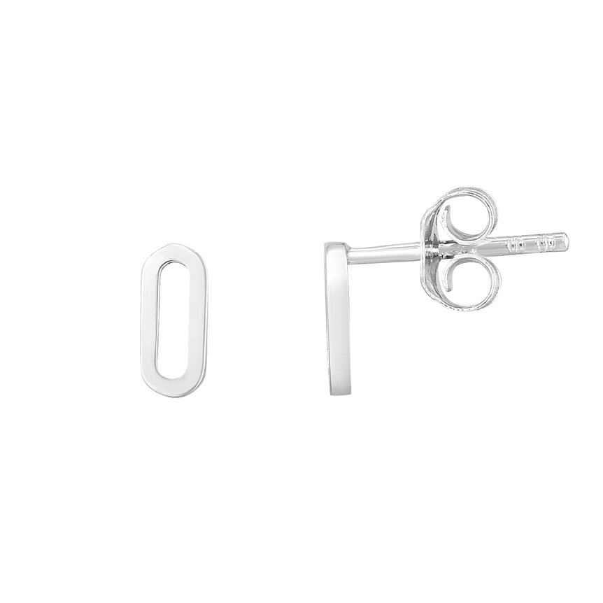 14K White Gold Mini Paperclip Studs-White | Push Back
