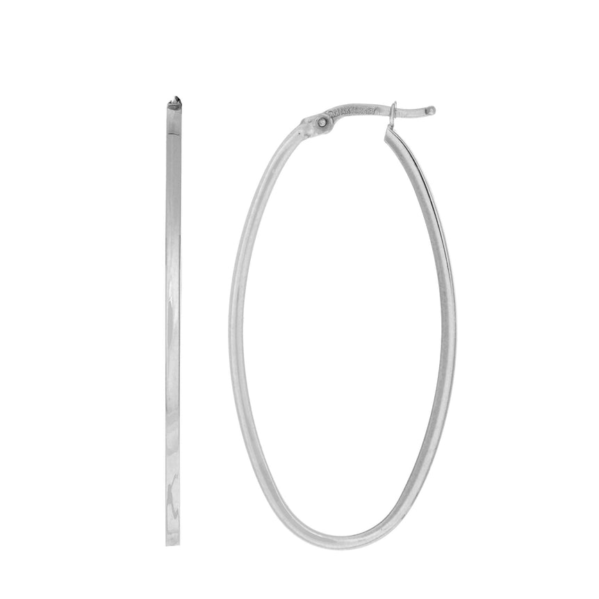 14K Gold Large Oval Hoop Earring-White | Hinged