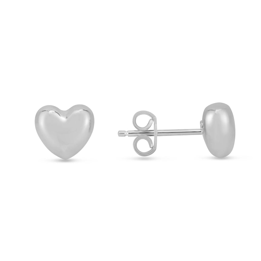 14K Gold Small Polished Heart Post Earring-White | Push Back