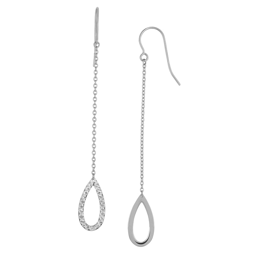 14K Gold Diamond Cut Open Oval Drop Earring-White | Euro Wire