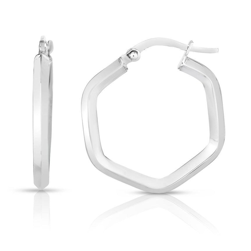 14K Gold Hexagon Hoop Earring-White | Hinged