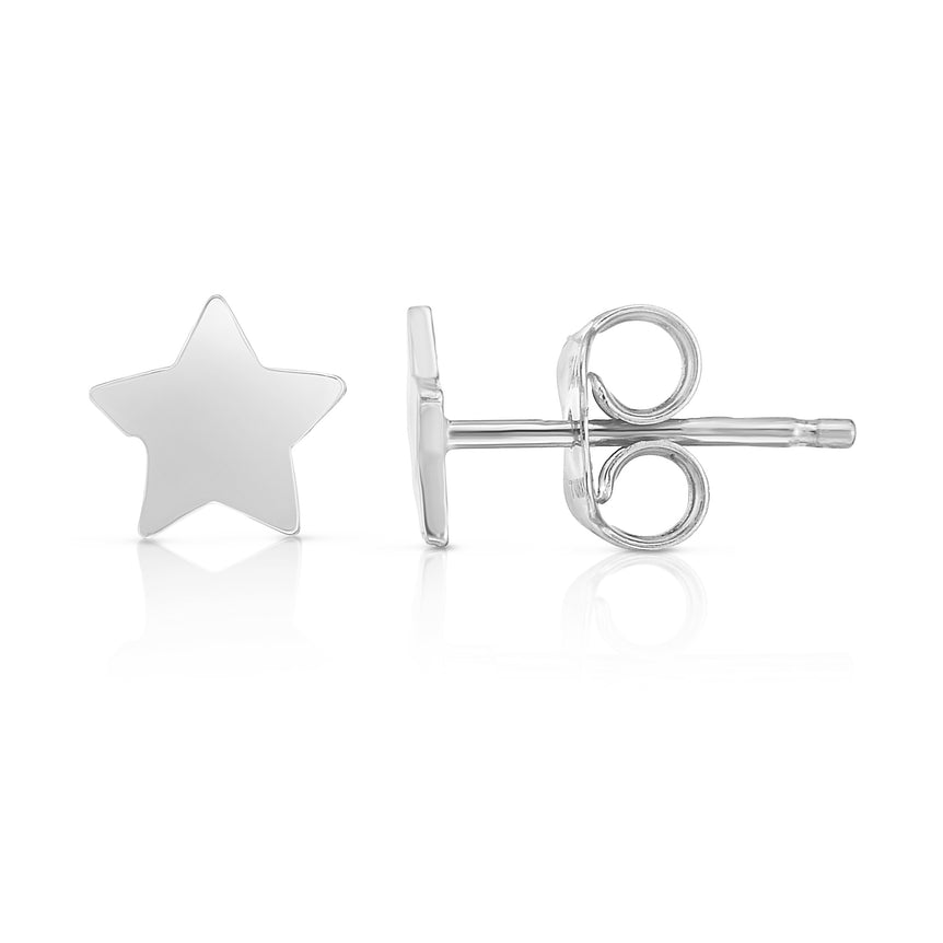 14K Gold Polished Star Stud Earring-White | Push Back