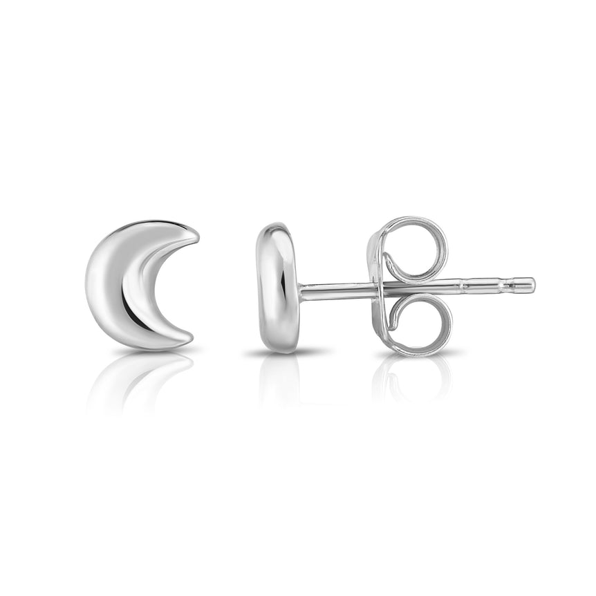 14K Gold Moon Stud Earring-White | Euro Wire