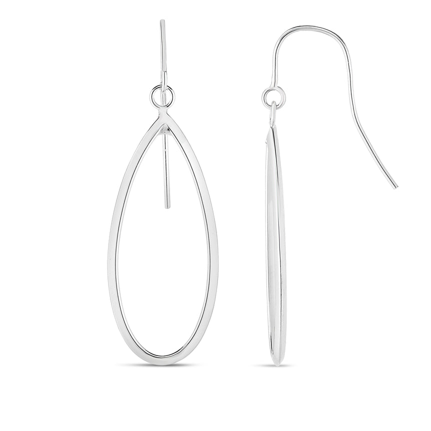 14K Gold Graduated Open Oval Dangle Earring-White | Euro Wire