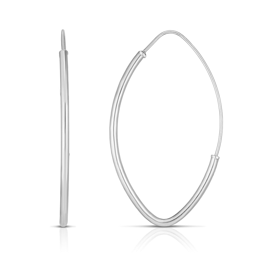 14K Gold Small Polished Marquise Fashion Hoop Earring-White | Slide