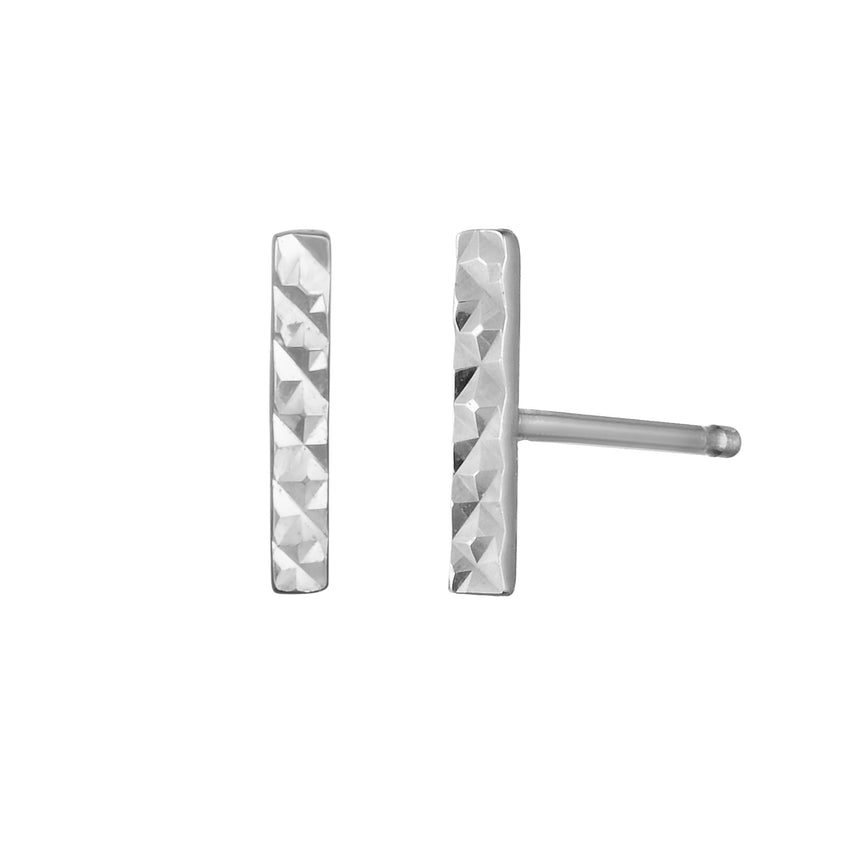 14K Gold Diamond Cut Bar Stud Earring-White | Push Back