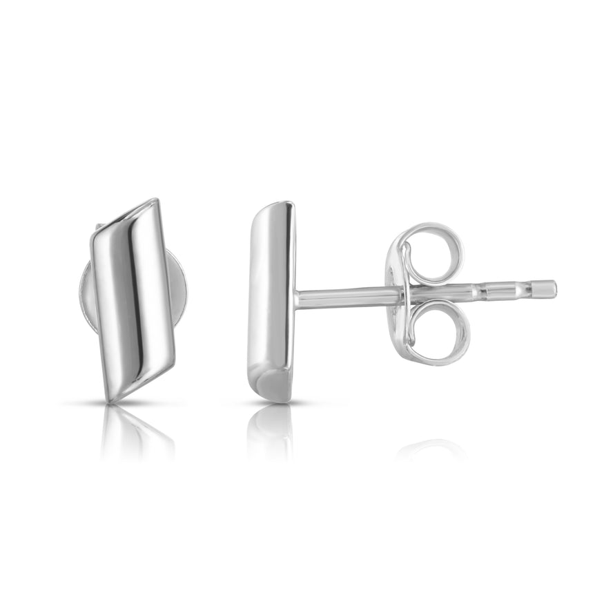 14K Gold Polished Bar Stud Earring-White | Push Back