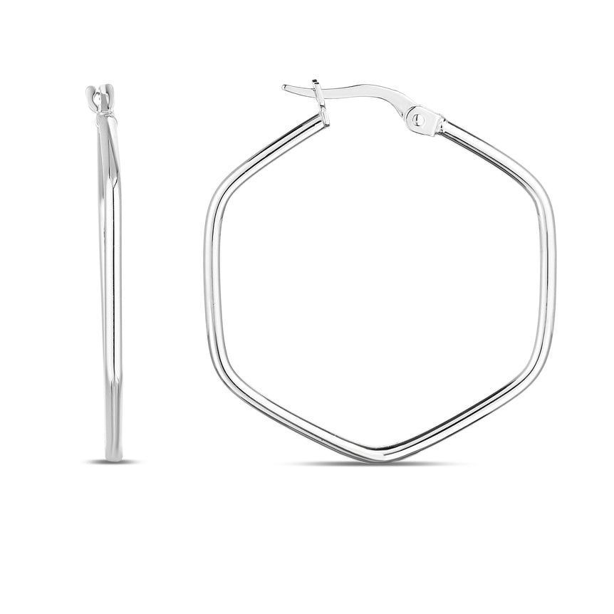 14K Rounded Edges Hexagon Hoops-White | Hinged