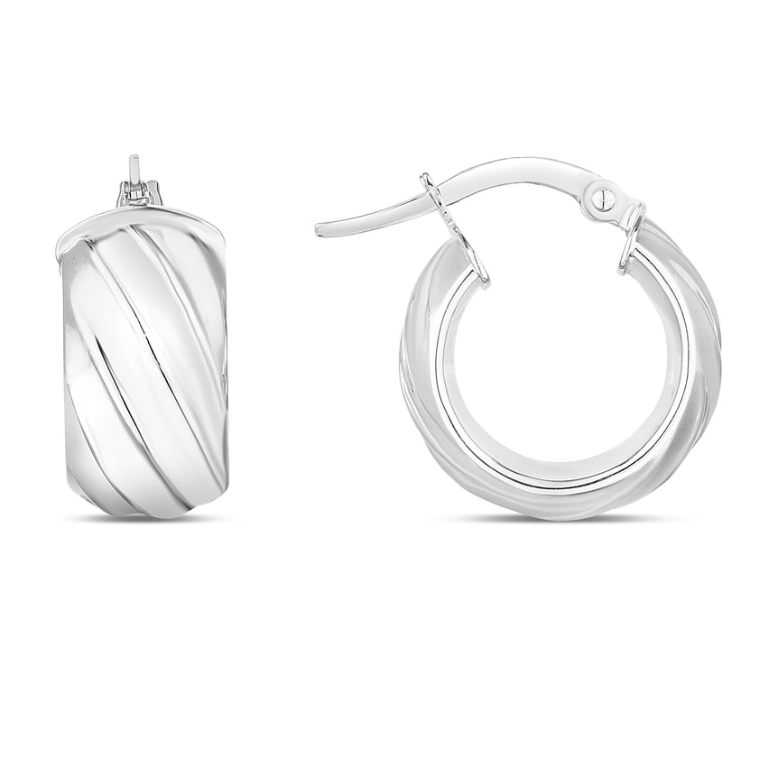 14K Wide Ribbed Twist Hoop-White | Hinged