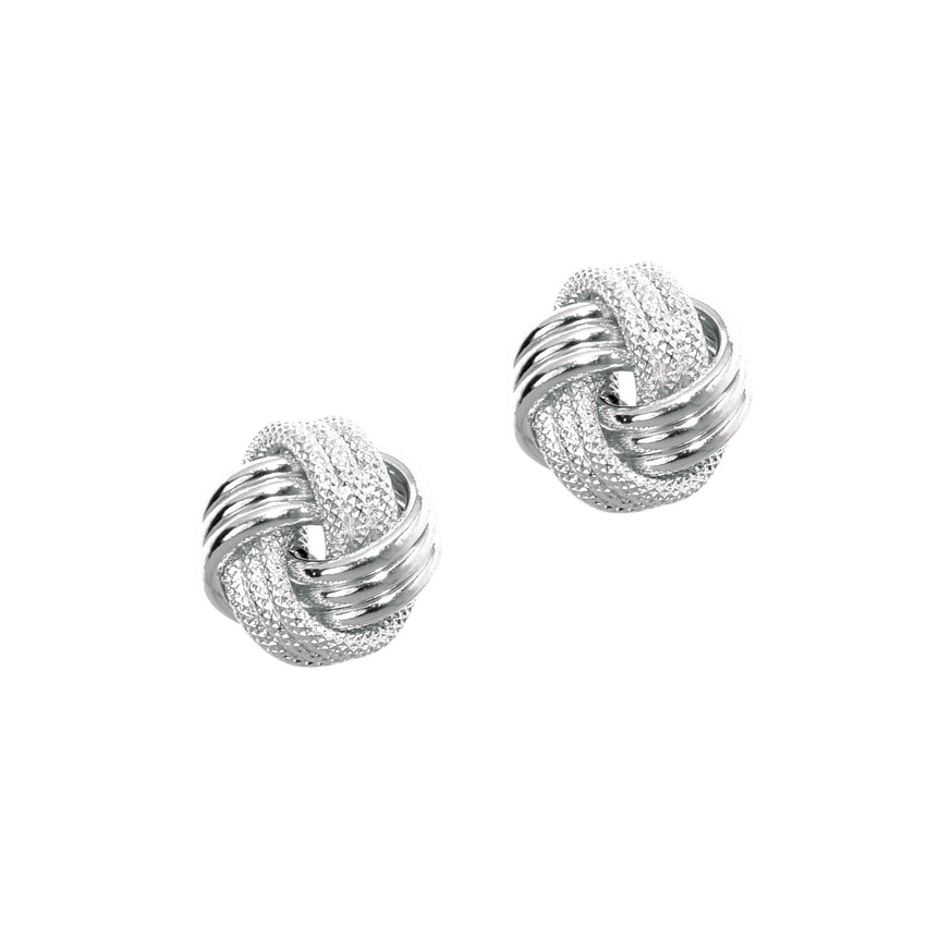 14K Gold Polished & Diamond Cut Love Knot Stud Earring-White | Push Back