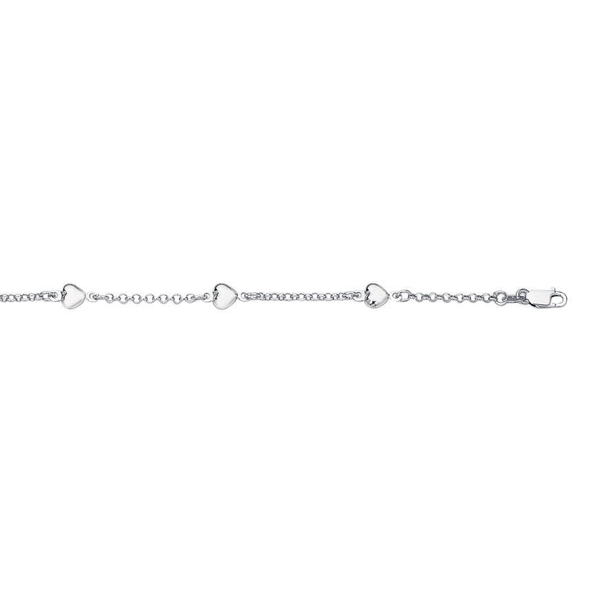 14K Gold Heart Station Bracelet-White | Lobster