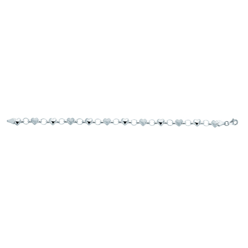 14K Gold Heart Alternating Bracelet-White | Lobster