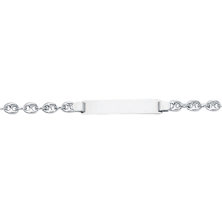 14K Gold Children's Puffed Mariner ID Bracelet-White | Lobster
