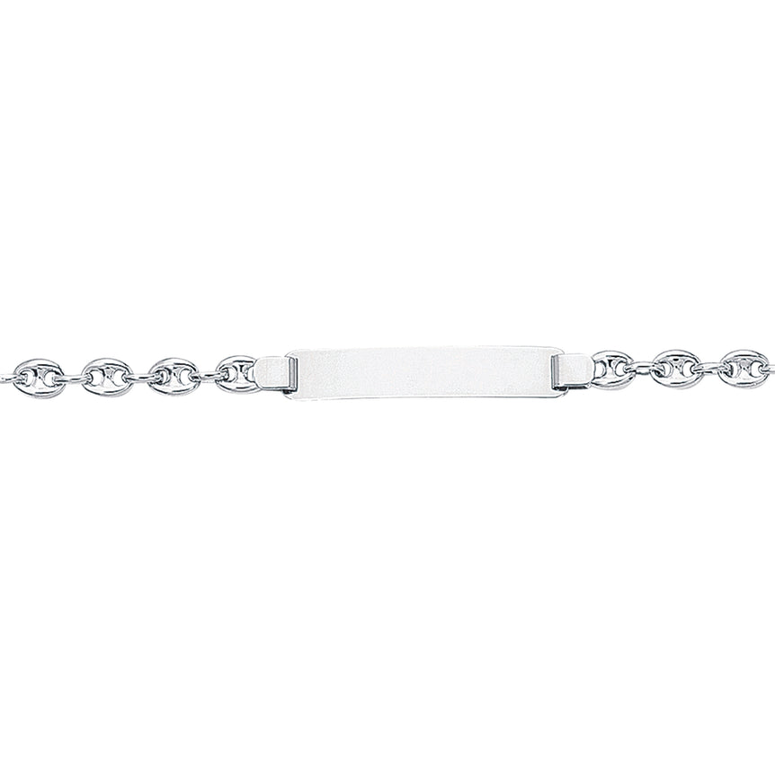 14K Gold Children's Puffed Mariner ID Bracelet-White | Lobster