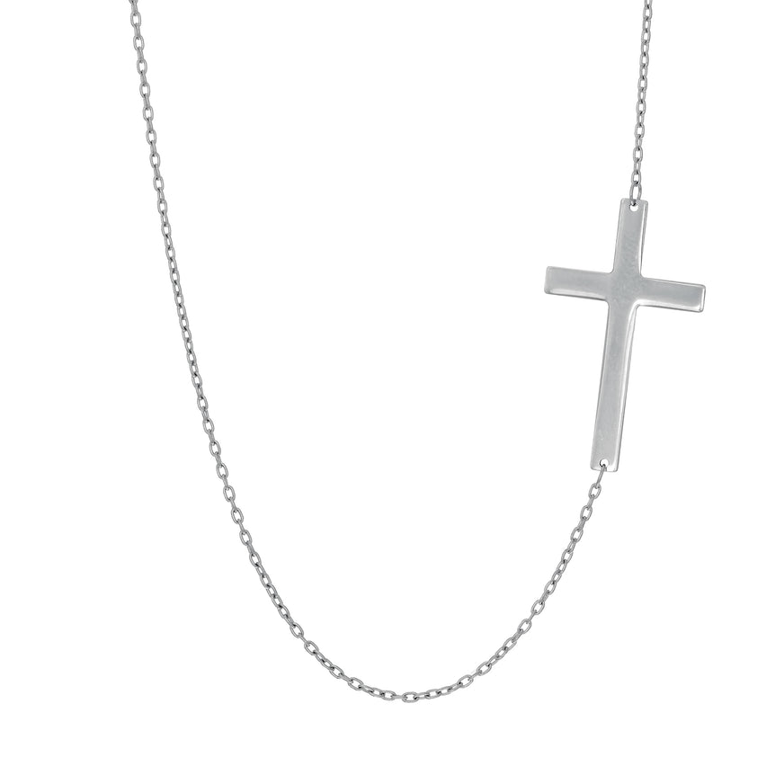 14K Gold Flat Cross Necklace-White | Lobster