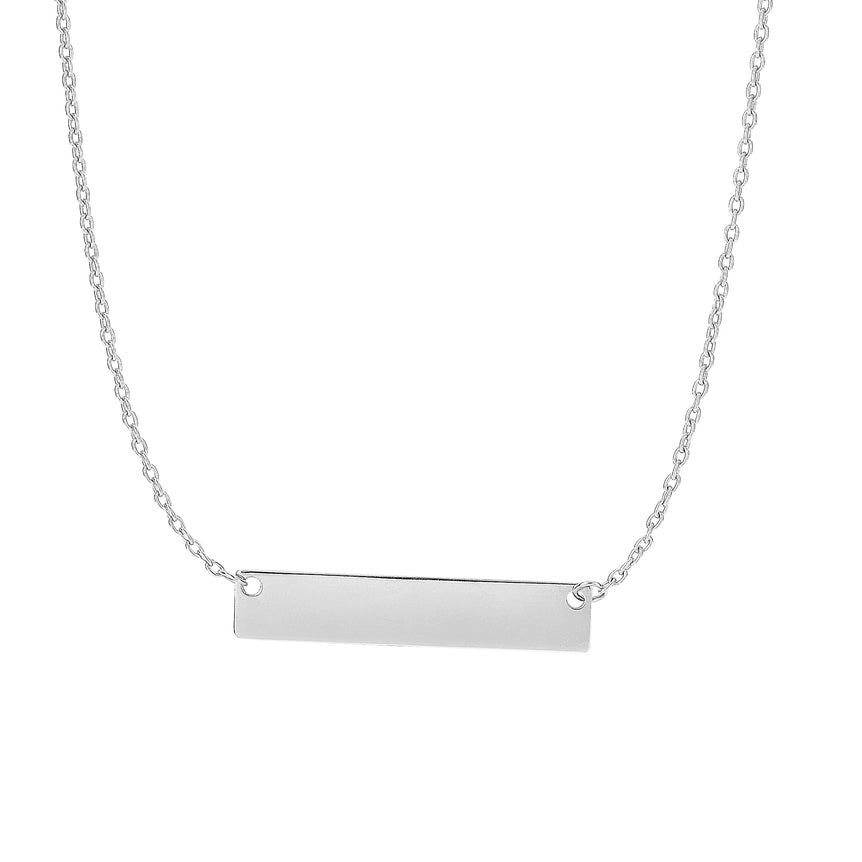 14K Gold Small Polished Bar Necklace-White | Spring Ring