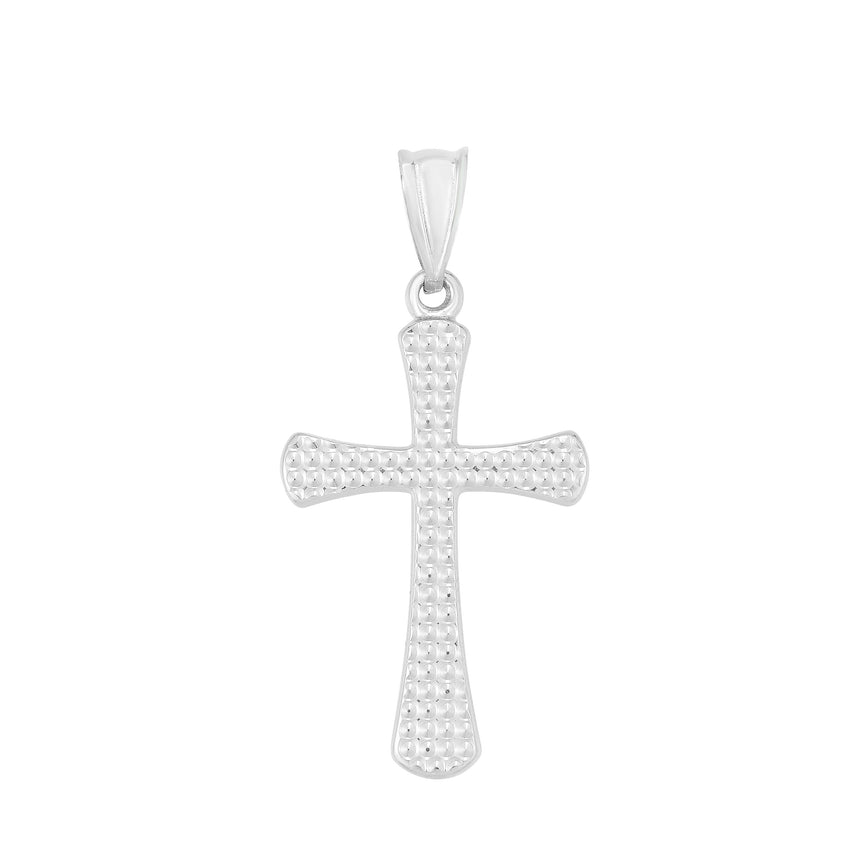 14K Gold Diamond Cut Cross-White
