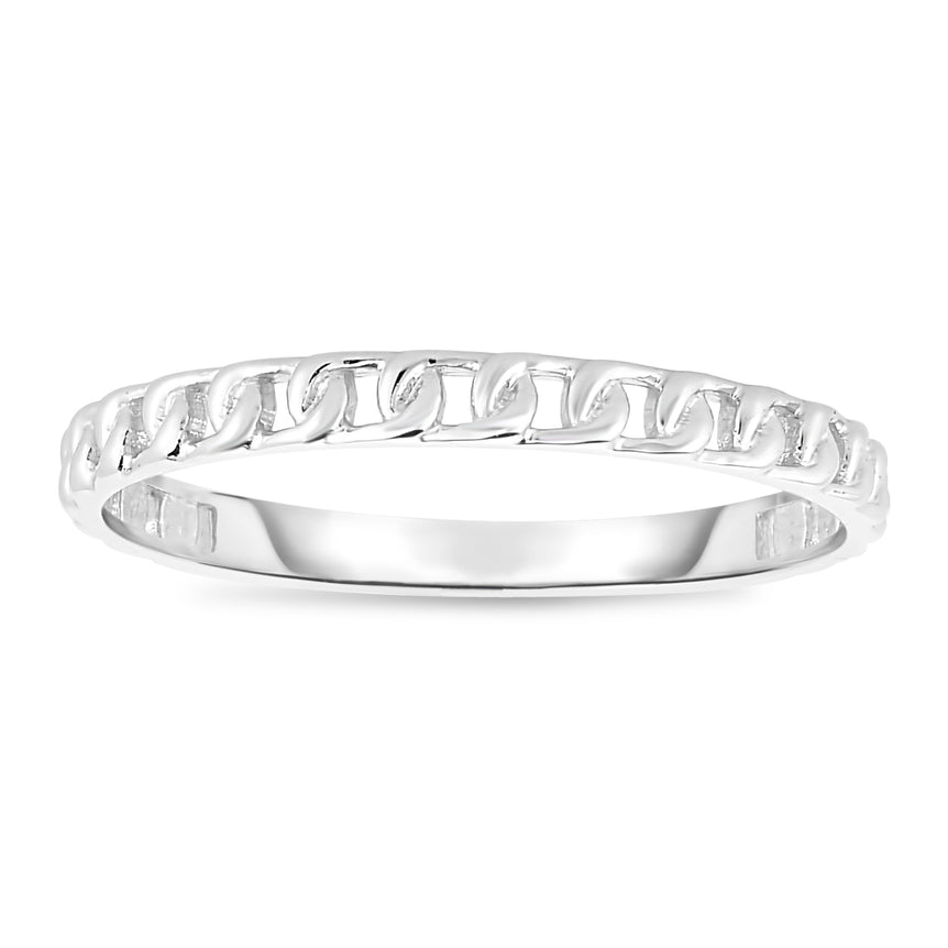 14K Gold Mini Curb Stackable Ring-White