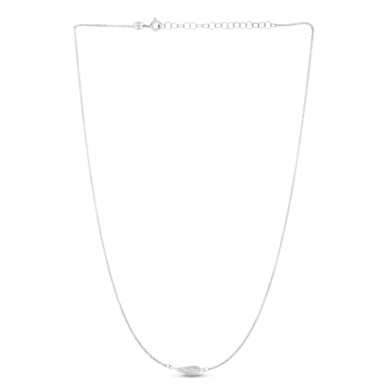 14K Gold Angel Wing Necklace-White | Spring Ring