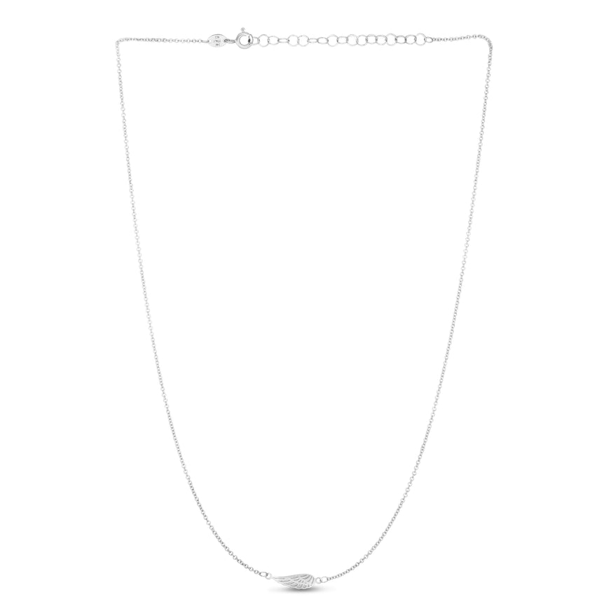 14K Gold Angel Wing Necklace-White | Spring Ring