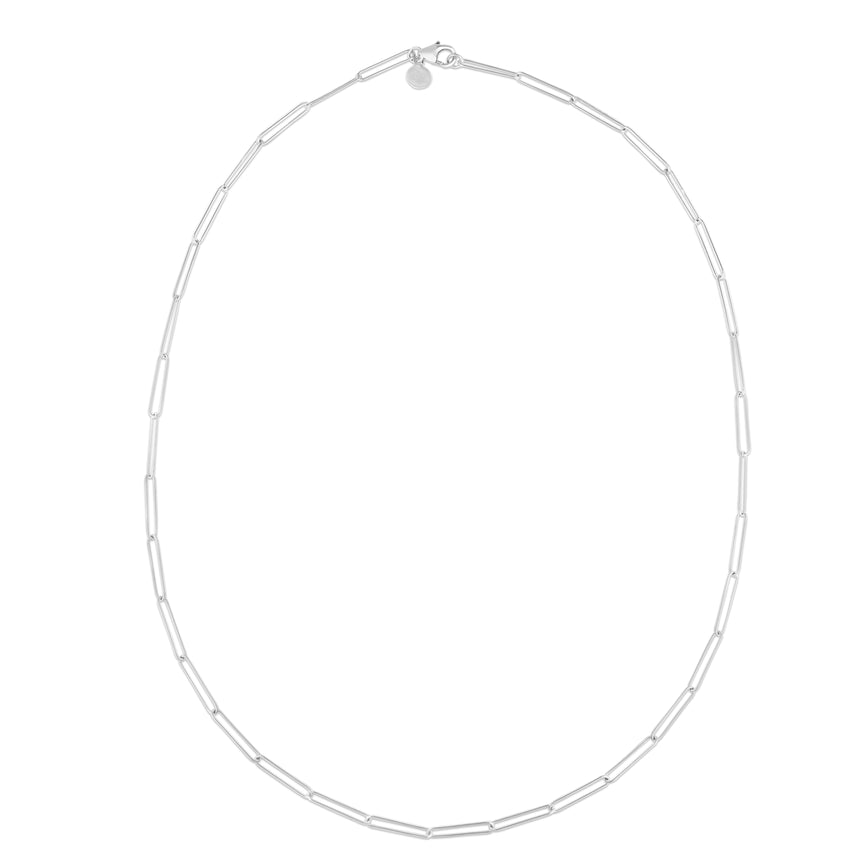 14K Lungo Paperclip Chain Necklace-White | Pear Shaped Lobster