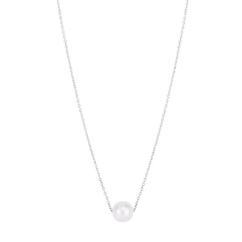 14K Pearl Necklace Solitaire-White | Lobster