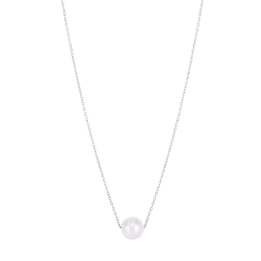 14K Pearl Necklace Solitaire-White | Lobster