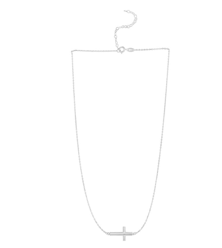 14K Gold Diamond Cut Sideways Cross Necklace-White | Lobster