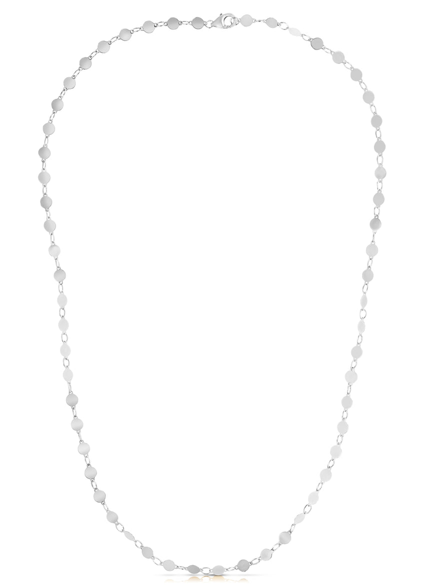 14K Gold Round Mirror Chain-White | Lobster