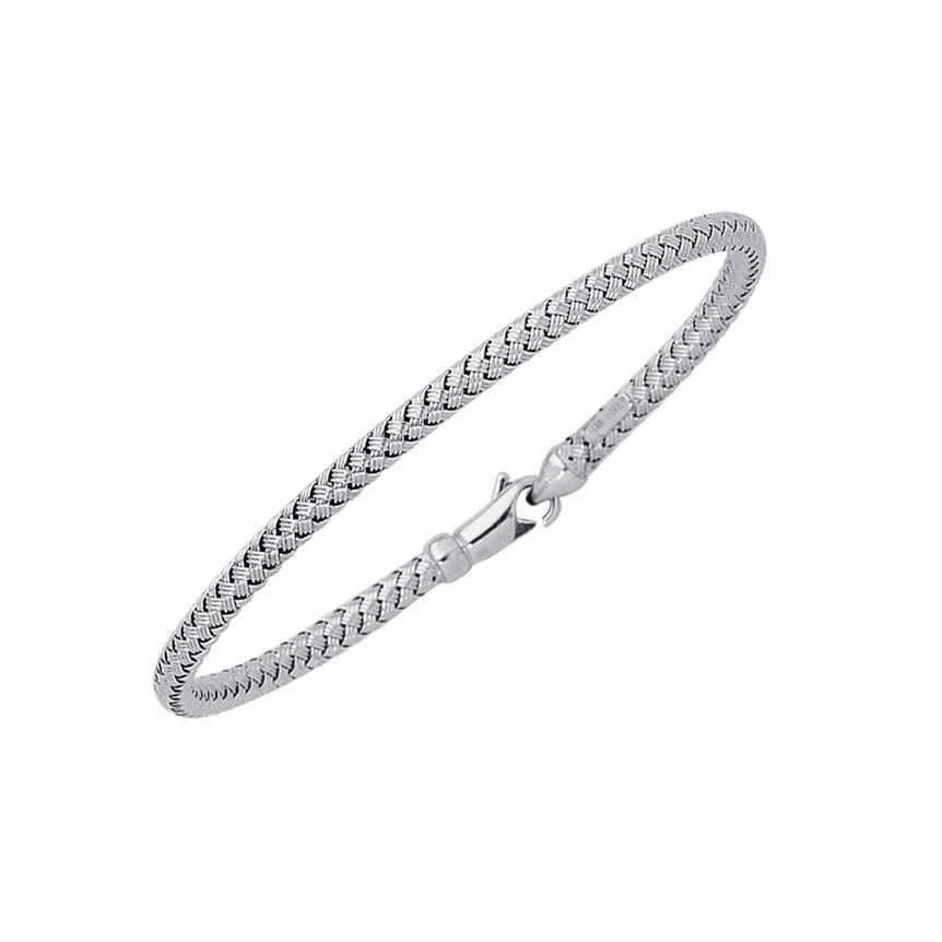 14K Gold Thin Weaved Bangle-White | Lobster