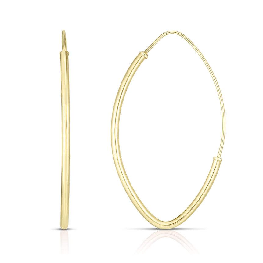 14K Gold Small Polished Marquise Fashion Hoop Earring-Yellow | Slide