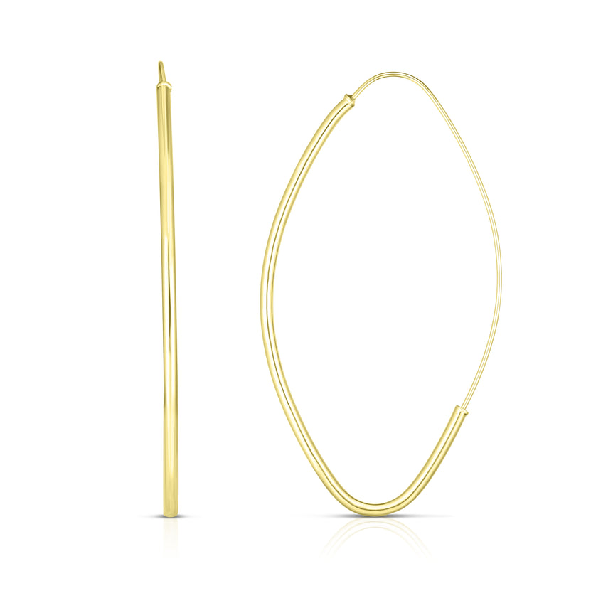 14K Gold Medium Polished Marquise Fashion Hoop Earring-Yellow | Slide