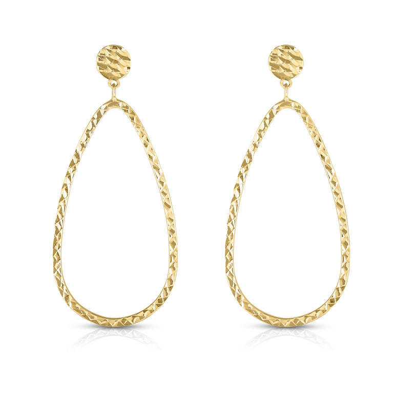 14K Gold Diamond Cut Tear Drop Earring-Yellow | Push Back
